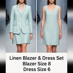 Monsoon Linen Blend Light Sage Green Blazer and Dress Set Size 6 and 8
